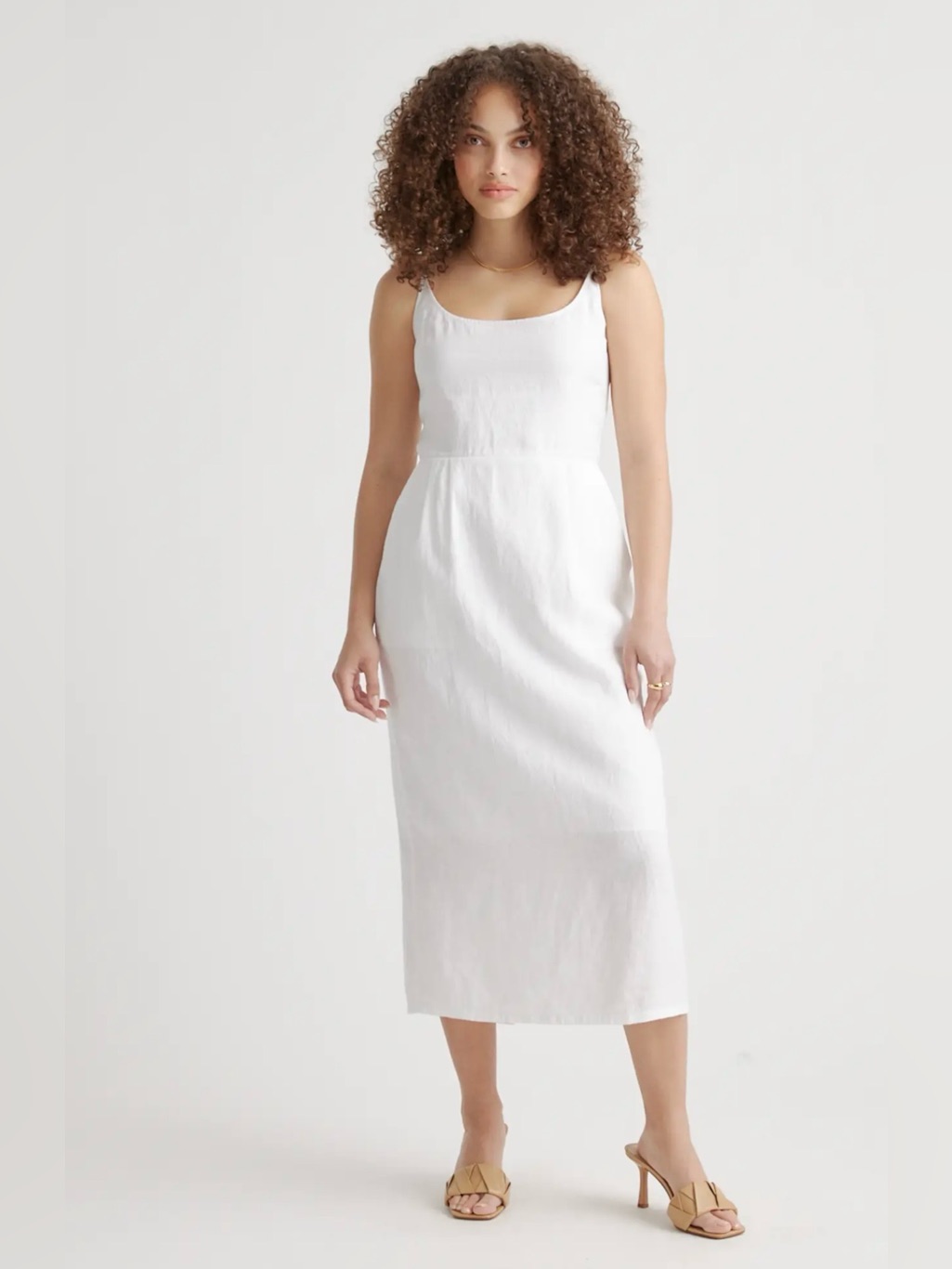 Quince 100% European Linen Scoop Neck Midi Dress